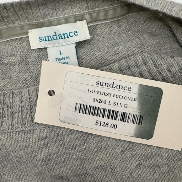 NWT Sundance Loveliest Pullover Sweater Size L Gray Ruched Sleeve Cotton Wool - Picture 7 of 8